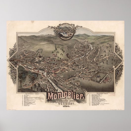 1884 Montpelier, VT Bird's Eye Viewパノラママップ ポスター (正面)