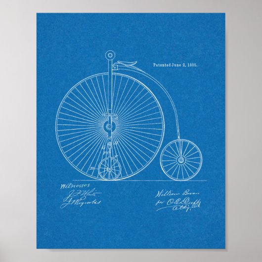 1885ハイホイーラー自転車デザイン特許プリント ポスター (正面)