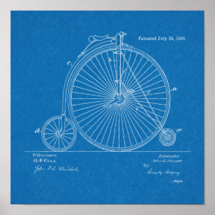 1885ハイホイーラー自転車デザイン特許プリント ポスター
