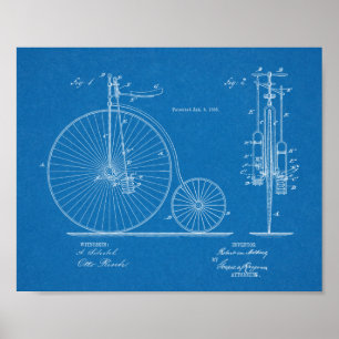 1885ハイホイーラー自転車デザイン特許プリント ポスター