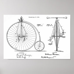 1885ハイホイーラー自転車デザイン特許プリント ポスター