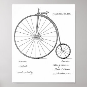 1885ヴィンテージハイホイーラー自転車特許プリント ポスター