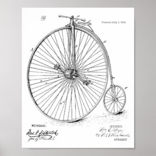 1885ヴィンテージハイホイーラー自転車特許プリント ポスター