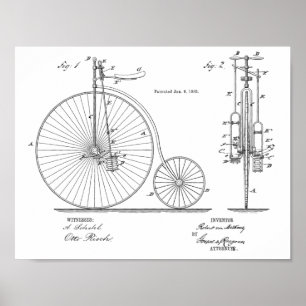 1885ヴィンテージハイホイーラー自転車特許プリント ポスター