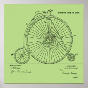 1885ヴィンテージハイホイーラー自転車特許プリント ポスター