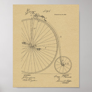 1885ヴィンテージハイホイーラー自転車特許プリント ポスター
