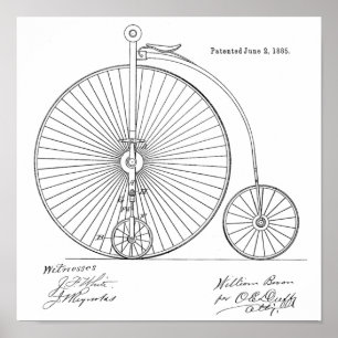 1885ヴィンテージハイホイーラー自転車特許プリント ポスター