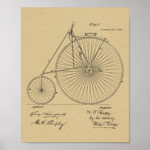 1885ヴィンテージハイホイーラー自転車特許プリント ポスター