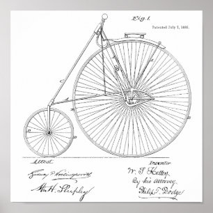 1885ヴィンテージハイホイーラー自転車特許プリント ポスター