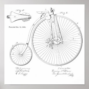 1885ヴィンテージハイホイーラー自転車特許プリント ポスター