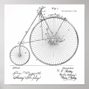 1885ヴィンテージハイホイーラー自転車特許プリント ポスター