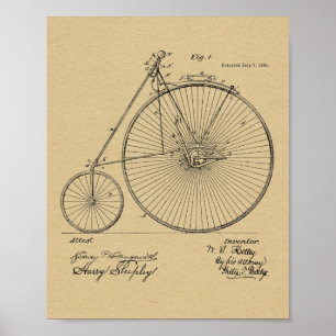1885ヴィンテージハイホイーラー自転車特許プリント ポスター