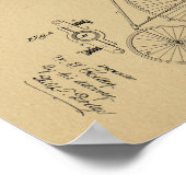 1885ヴィンテージハイホイール自転車特許プリント ポスター (角)