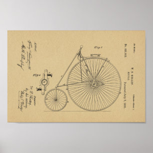 1885ヴィンテージハイホイール自転車特許プリント ポスター