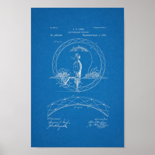 1885ヴィンテージ一輪自転車特許プリント ポスター (正面)