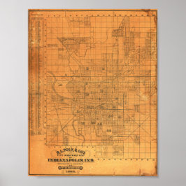 1885年インディアナポリス詳細地図 ポスター