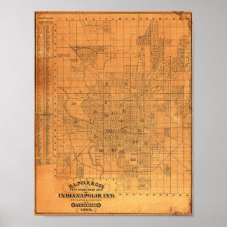 1885年インディアナポリス詳細地図 ポスター