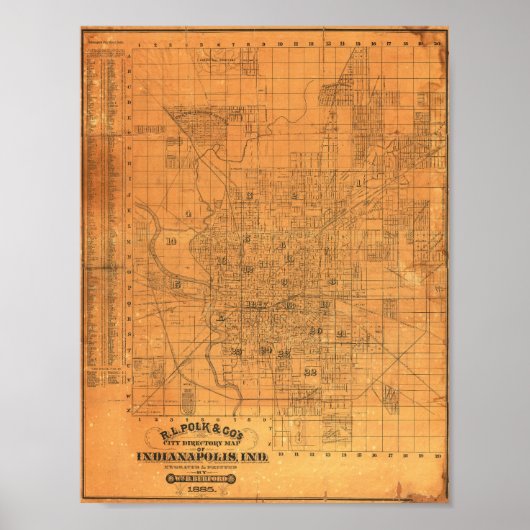 1885年インディアナポリス詳細地図 ポスター (正面)