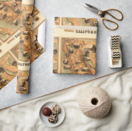 1885年 カリフォルニアのユニークな復元地図 ラッピングペーパー