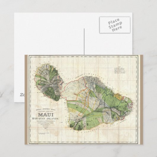 1885 De Witt Alexander Map of Maui，ハワイ ポストカード (正面/裏面)
