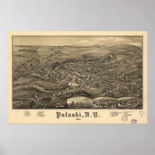 1885 Pulaski, NY Birds Eye View Panoramic Map ポスター (正面)