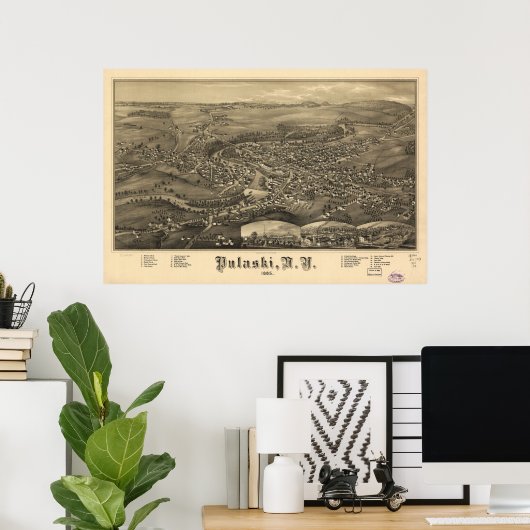 1885 Pulaski, NY Birds Eye View Panoramic Map ポスター (ホームオフィス)