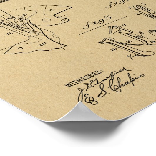 1885 Wesson Gun Patent Art Drawing Print ポスター (角)