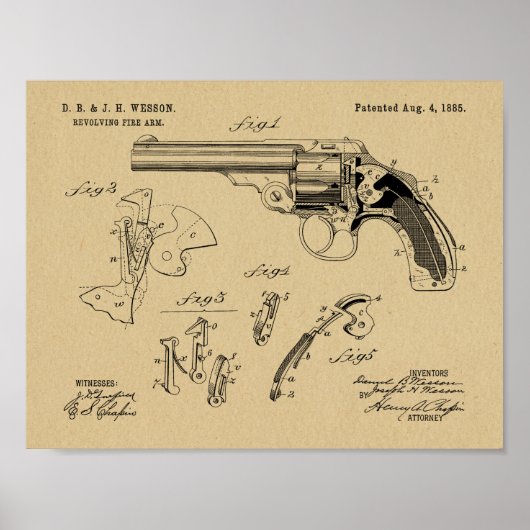 1885 Wesson Gun Patent Art Drawing Print ポスター (正面)