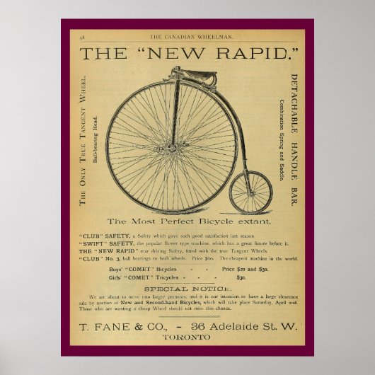 1886ヴィンテージハイホイーラーマガジン広告アートポスター ポスター (正面)