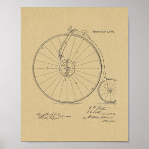 1886ヴィンテージハイホイーラー自転車特許プリント ポスター