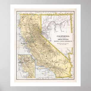 1886年のポスターからのカリフォルニアの地図 ポスター