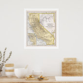 1886年のポスターからのカリフォルニアの地図 ポスター (キッチン)