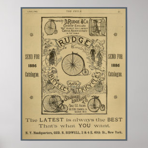 1886年のヴィンテージのRudgeの自転車の雑誌の広告の芸術ポスター ポスター