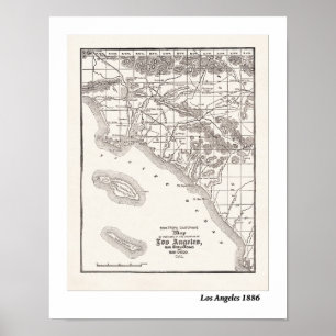 1886年のLA地図 ポスター