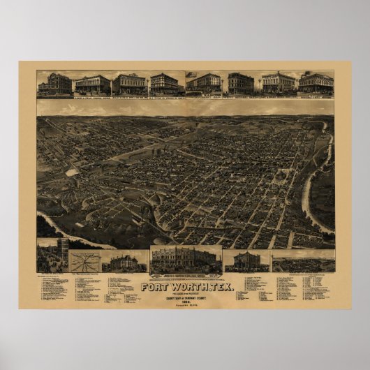 1886年フォートワース地図と旅行に出かけよう。 ポスター (正面)