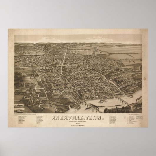 1886 Knoxville, TN Bird's-eye viewパノラママップ ポスター (正面)