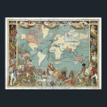 1886 Map of the World - British Empire ポスター<br><div class="desc">Illustrated by English artist Walter Crane, this map depicts the British Empire sitting atop the world as Atlas carries it across his shoulders, framed by people from Greece, Japan, Rome, Australia, Africa, India, and the Americas. (Also note the dove and bat in the top corners.) A stamp and pencil markings...</div>