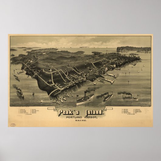 1886 Peak's Island Portland, ME Panoramic Map ポスター (正面)