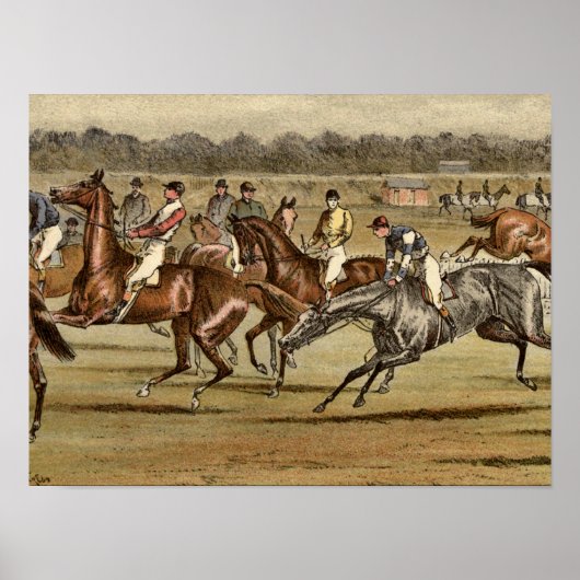 1886 Steeplechase Horse Racing Print ポスター (正面)