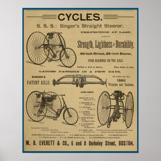 1886 Vintage Bicycle Magazine Ad Art Poster ポスター (正面)