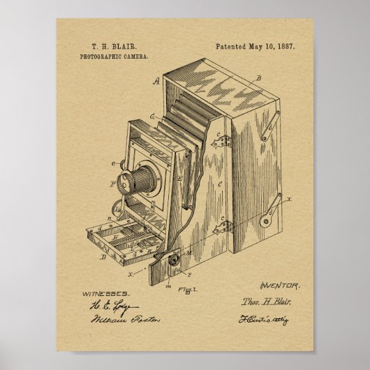 1887カメラ特許アートスケッチプリント ポスター (正面)