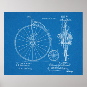 1887ハイホイーラー自転車デザイン特許プリント ポスター