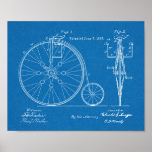 1887ハイホイーラー自転車デザイン特許プリント ポスター