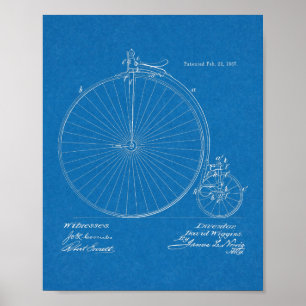 1887ハイホイーラー自転車デザイン特許プリント ポスター