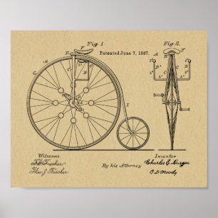 1887ヴィンテージハイホイーラー自転車特許プリント ポスター