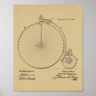 1887ヴィンテージハイホイーラー自転車特許プリント ポスター