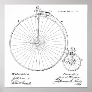 1887ヴィンテージハイホイーラー自転車特許プリント ポスター