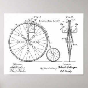 1887ヴィンテージハイホイーラー自転車特許プリント ポスター