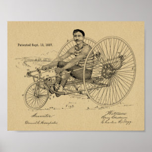 1887ヴィンテージ三輪自転車特許プリント ポスター