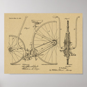 1887ヴィンテージ自転車デザイン特許プリント ポスター